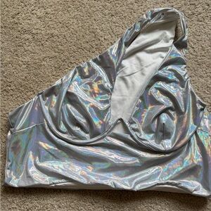 SHEIN Silver Holographic Curve Crop Top